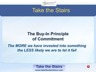 The MORE we have invested into something
the LESS likely we are to let it fail
The Buy-In Principle
of Commitment
Take the Stairs
 