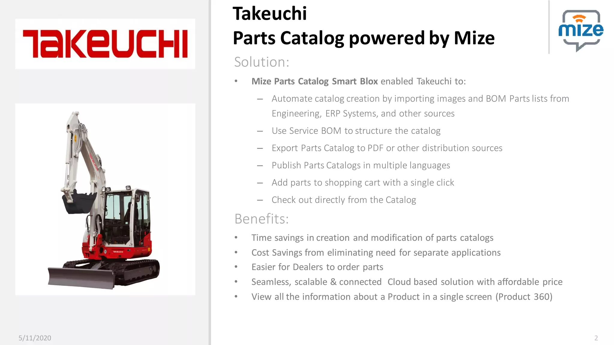 Takeuchi parts catalog software case study Powered by Mize Inc. PPT