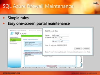 Windows Azure Cloud FabricMultiple virtual instancesEasily provision of applicationsDetect failuresSpin up new instances to replace the failed onesHow many instances and what role they will playLoad balances and DNSElasticity of the service… scaling up/down number of instances