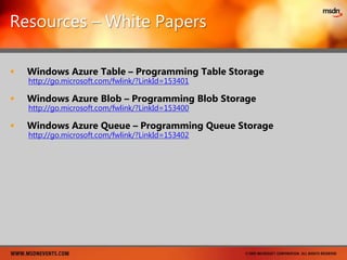Session 02: Windows Azure Platform Data Storage