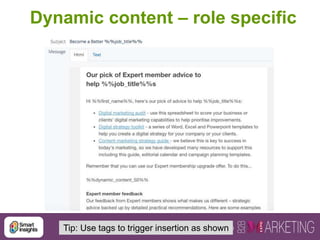 20
Dynamic content – role specific
Tip: Use tags to trigger insertion as shown
 
