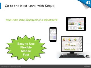 Take Your Query Tool to the Next Level with Sequel
Real-time data displayed in a dashboard
Go to the Next Level with Sequel
 