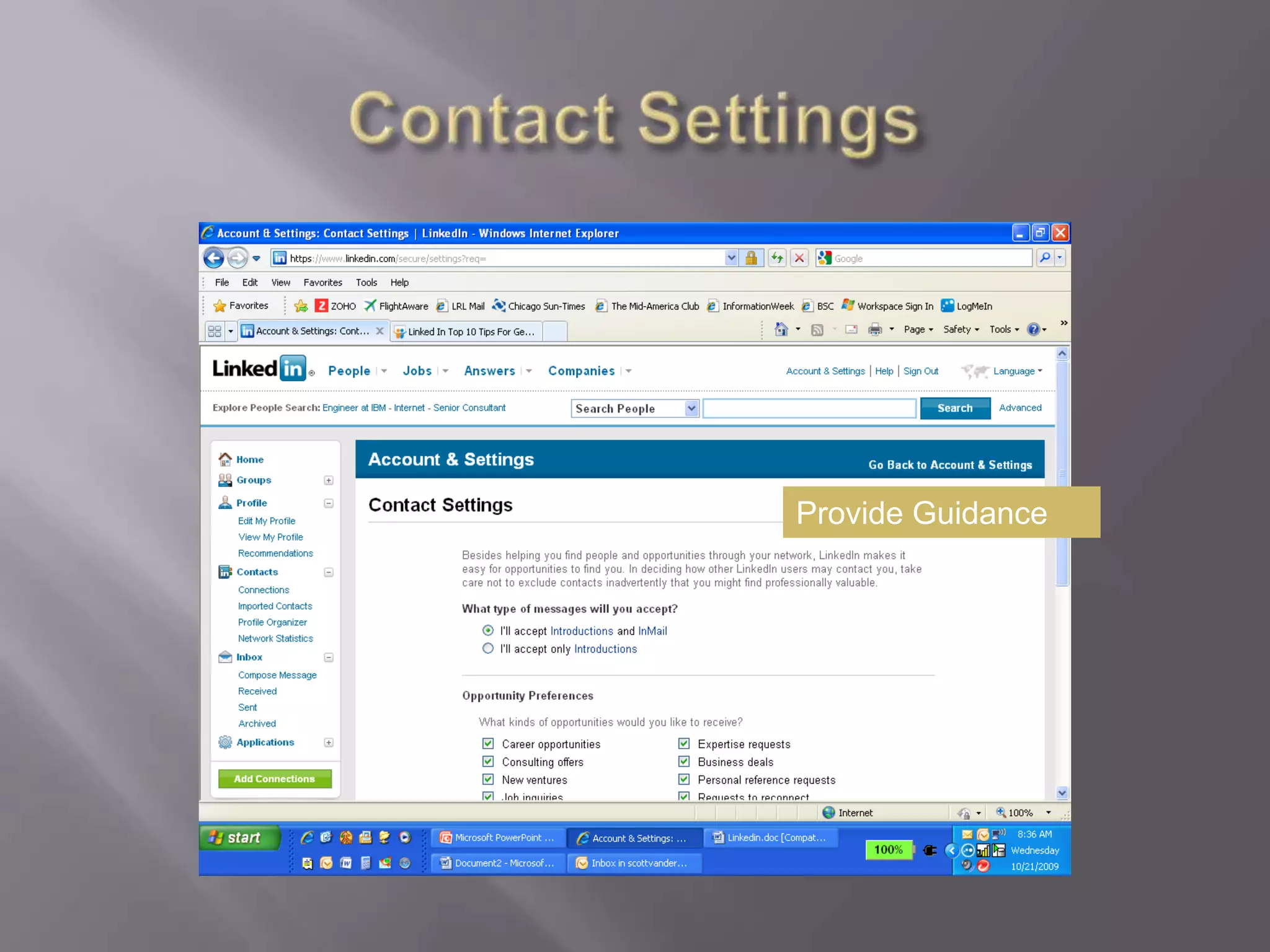Contact SettingsProvide Guidance