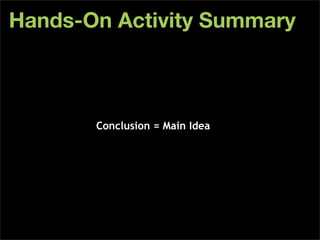 Hands-On Activity Summary



       Conclusion = Main Idea
 