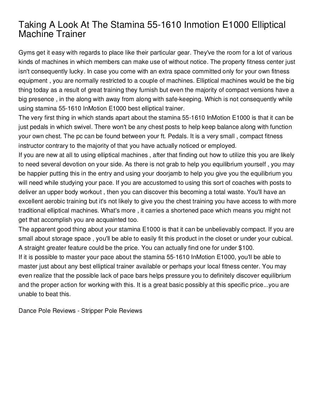 Taking A Look At The Stamina 55-1610 Inmotion E1000 Elliptical Machin…