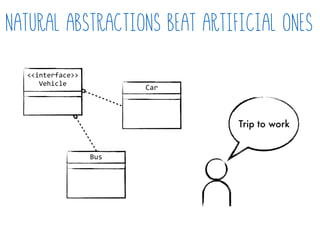 natural abstractions beat artificial ones
Bus
Car
<<interface>>  
Vehicle
Trip to work
 