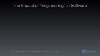 The Impact of “Engineering” in Software
Source: “2014 State of DevOps report”, Jez Humble, Gene Kim, Nicole Forsgren Velasquez, Puppet Labs (2014)
 