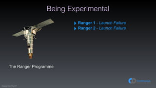(C)opyright Dave Farley 2017
Being Experimental
The Ranger Programme
‣ Ranger 1 - Launch Failure
‣ Ranger 2 - Launch Failure
 