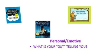 Personal/Emotive
• WHAT IS YOUR “GUT” TELLING YOU?
 