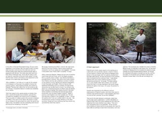 Image: Farmers (right) are                                                                                                            Image: Ganesh of Prakruti Hydro
         helped to apply for loans by                                                                                                          Labs explains his pico-hydro
         bank clerks (left) in the offices of                                                                                                  system.
         Karavalli Renewable Energy.




     In the office of Karavalli Renewable Energy, the pico-hydro       Mundugaru Subhramanya Bhatt, a farmer with eight acres               A fresh approach                                                 diploma.” The employee who installed the system at Sridhar
     dealership in the southern hills, the scene is lively. An extra   about an hour from Chembu, says he has an electricity                                                                                 Bhatt’s house, for example, is just twenty-one. He has been
     table has been crammed into the small room and two                connection, but it’s so useless as to be negligible. “I’d invest     Prakruti’s pico-hydro system seems to be opening up a            working for Nisarga since he completed his diploma at age
     harried-looking bank clerks are working through piles of          in this system even if there wasn’t a subsidy,” he says.             market with a lot of potential. Ganesh, a farmer of areca        nineteen at a local industrial training institute. It’s through
     paperwork with farmers. The clerks have been sent from                                                                                 nut and rubber in Chembu, also works as Nisarga’s point          the dedicated enthusiasm of people such as this, and the
     their office in Shimoga town, some 200 km away, to set            Other customers disagree. “Maybe five per cent of Chembu             person in the panchayat, both for business development           innovation of companies such as Prakruti, that formerly
     up loans for customers of the pico hydro system. It’s rare        could invest with just a loan, but for the larger populace,          and after sales service. He was introduced to the company        forgotten houses deep in the hills are now being lit up.
     that the bank comes to the farmer, and a testament to the         this is a subsidy-driven market,” says Sahana Kantabail, a           when he became its first customer there. “I was always
     strength of the relationship with Karavalli.                      journalist living in Chembu. She owns a pico-hydro system            tinkering with micro-hydro systems anyway, as many
                                                                       from Prakruti, and has also published a number of articles           farmers around here do,” he recalls. “I’d make turbines
     “After installation, it can take up to a year for the subsidy     on the systems in local, regional and national newspapers,           out of cycle wheels bolted with tumblers, and use belt
     to be released, so there has to be capital to finance the         in both Kannada7 and English. “Even for farmers with                 drives from that to run jeep alternators that would charge
     systems upfront,” says Puttanna Gowda, who works for              significant landholding such as ourselves, the agricultural          batteries for lights in the house. Of course, this product is
     Karavalli. “Farmers can’t afford this, so we’ve tied up with      economics can be fairly hand-to-mouth. Our primary crop,             far superior.”
     two Farmers’ Cooperative Banks to enable loan availability        areca nut, is dropping because of a fifteen-year-old disease
     for our clients.                                                  that continues to spread. Any surplus income in this area            Ganesh was impressed by the efficiency and low
                                                                       will be invested in something that improves agricultural             maintenance of Prakruti’s system, and when they came to
     “We’ll then apply for the capital subsidy on behalf of the        productivity, such as better irrigation systems.” Water is           Chembu was excited enough to “start engaging with them
     client, submit all requisite documentation, get sanction,         precious, and irrigation is its most valuable use. The fact          not only as their customer, but as their colleague”.
     complete the installation and submit proof of installation.       that electricity is relative to the availability of water – though
     Then in bundles of multiple systems the subsidy is released       the systems don’t use up or pollute water in any way – has           “We look for the right attitude in employees, rather than
     by KREDL in the name of the clients. We ensure it is paid         introduced the concept of energy efficiency in the dryer             just the right paper qualifications,” confirms Muralidhar of
     out by cheque to the same bank from which the farmer has          summers. People are more conscious that they should only             Prakruti Hydro Labs, from whom Nisarga and the other two
     taken a loan. The banker cuts the outstanding loan amount         use electricity when they need to.                                   dealership firms have inherited many values. “They don’t
     and returns the remaining to the farmer.”                                                                                              even necessarily have to be graduates. At the moment
                                                                                                                                            we’re building our teams around young people who have the
     The language native to the State of Karnataka.
     7
                                                                                                                                            basic skills but perhaps a lower level of education, such as a

79                                                                                                                                                                                                                                                                             80
 