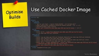 Use Cached Docker Image
version: 0.2
phases:
pre_build:
commands:
- `aws ecr get-login --region $(AWS_REGION) --no-include-email`
- COMMIT_HASH=$(echo $CODEBUILD_RESOLVED_SOURCE_VERSION | cut -c 1-7)
- VERSION=${COMMIT_HASH:=latest}
- docker pull $(REGISTRY)/aws-demo-app-2019-api-build:latest || exit 0
build:
commands:
- docker build --cache-from $REGISTRY/aws-demo-app-2019-api-build:latest
-t aws-demo-app-2019-api:$VERSION .
post_build:
commands:
- docker tag aws-demo-app-2019-api:$VERSION $REGISTRY/aws-demo-app-2019-api:$VERSION
- docker push $REGISTRY/aws-demo-app-2019-api:$VERSION
- docker tag aws-demo-app-2019-api:$VERSION $REGISTRY/aws-demo-app-2019-api:latest
- docker push $(REGISTRY)/aws-demo-app-2019-api:latest
- docker build --target dependencies --cache-from $REGISTRY/aws-demo-app-2019-api-build:latest
-t $REGISTRY/aws-demo-app-2019-api-build:latest .
- docker push $REGISTRY/aws-demo-app-2019-api-build:latest
artifacts:
files: imagedefinitions.json
Twitter: @jessieweiyi
 