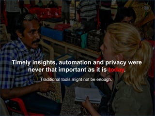 Timely insights, automation and privacy were
never that important as it is today.
Traditional tools might not be enough.
 