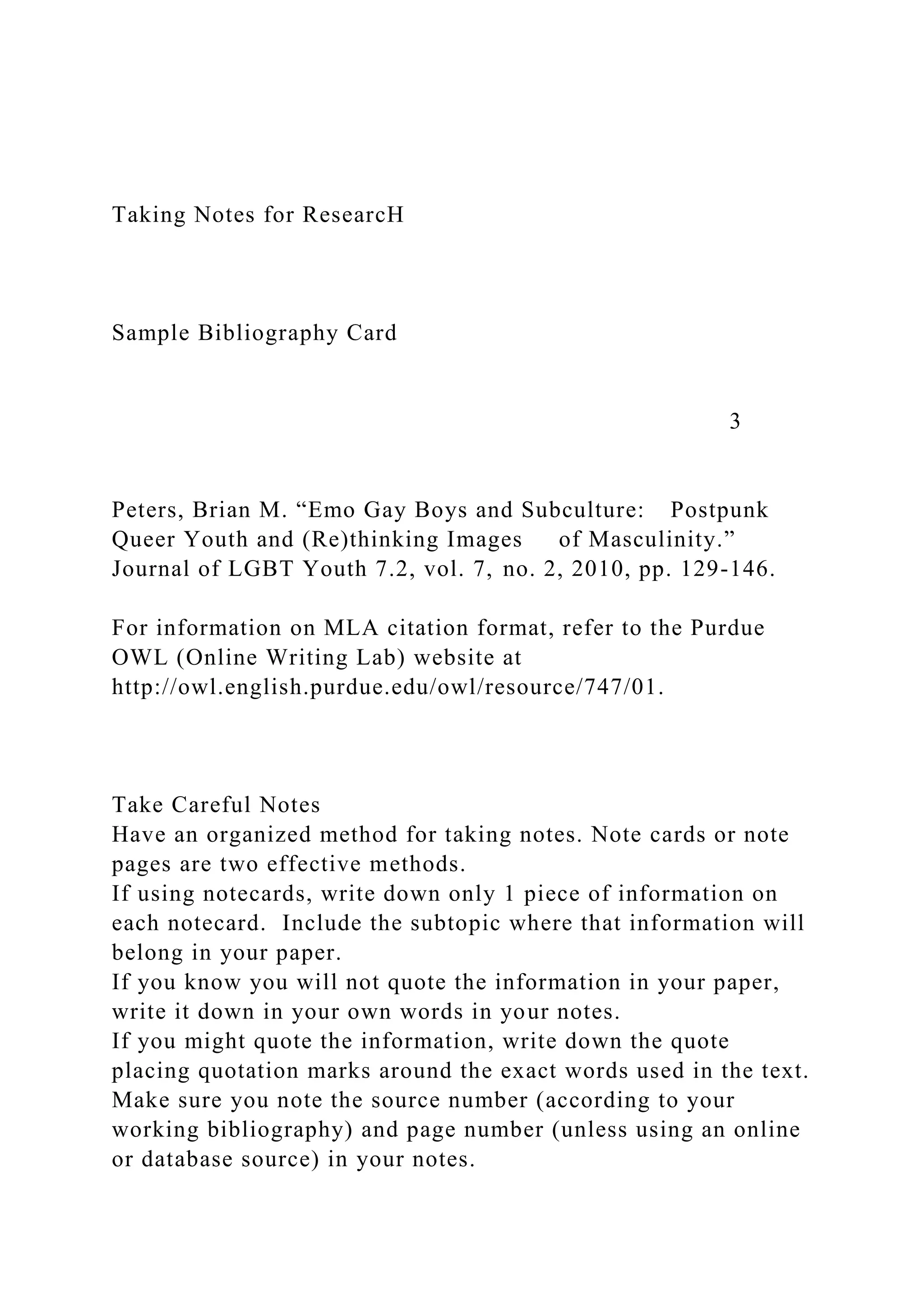 Taking Notes for ResearcHSample Bibliography Card.docx