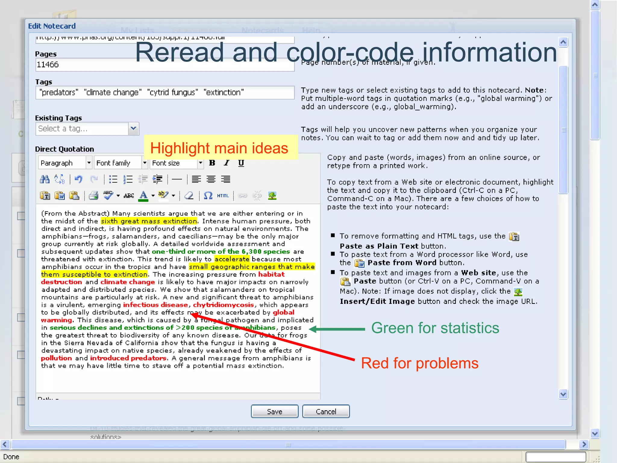 Reread and color-code information Red for problems  Green for statistics Highlight main ideas 