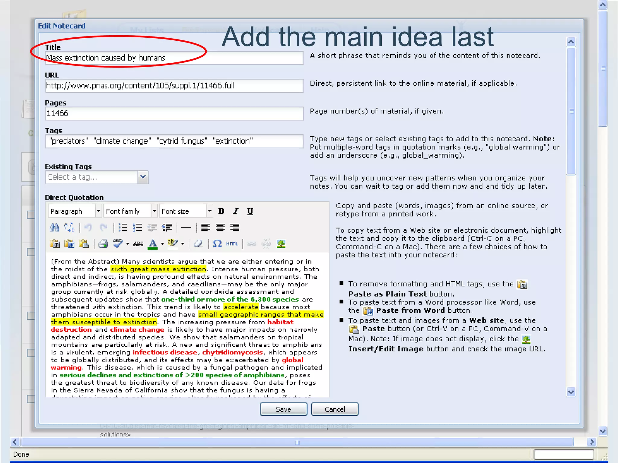 Add the main idea last 