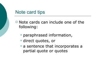 Taking Notes With Note Cards | PPT