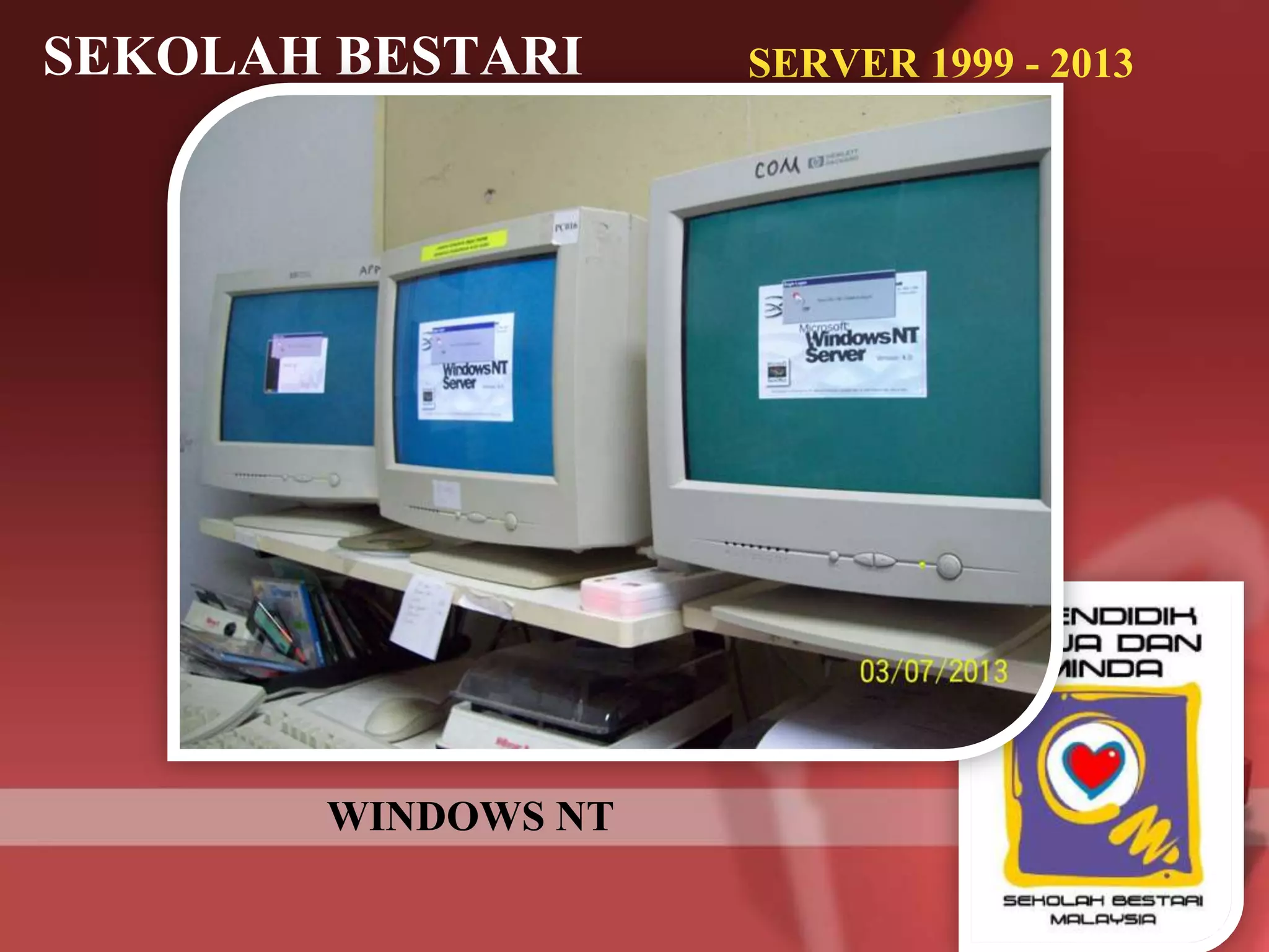 SEKOLAH BESTARI SERVER 1999 - 2013
WINDOWS NT
 