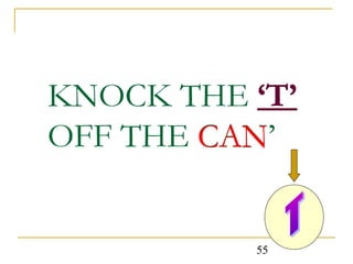 KNOCK THE ‘T’
OFF THE CAN’
        CAN


          55
 