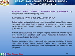 PERATURAN MENGISI BORANG RUMUSAN 
AKTIVITI KOKURIKULUM 
45 
 