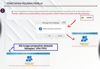 8
6
` PENETAPAN PEGAWAI PENILAI
Sila tunggu pengesahan daripada
Bahagian/ JPN/ PPD/
 
