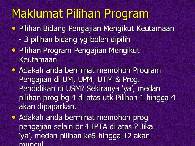 Pilihan Program Pengajian Mengikut Keutamaan