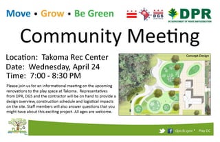 Takoma PlayDC Community Meeting Flyer