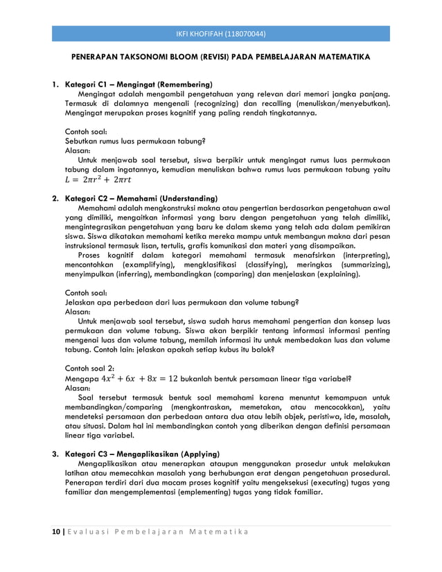 Taksonomi Bloom Revisi 2019 (Penjelasan dan Contoh) | PDF