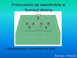 Przesuwanie się zawodników w
formacji obrony
• Przekazywanie zawodnika bez piłki
 