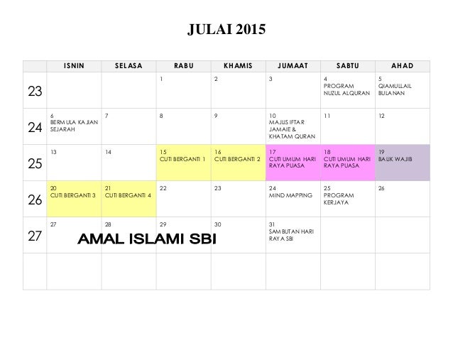 Takwim 2015 Sekolah Bina Insan