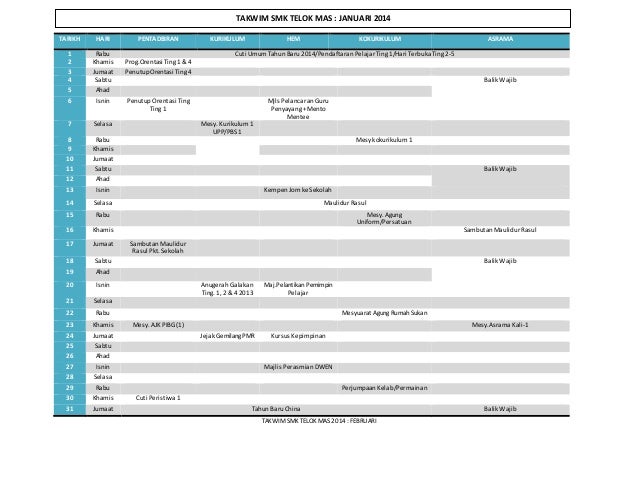 Takwim Smk Telok Mas 2014