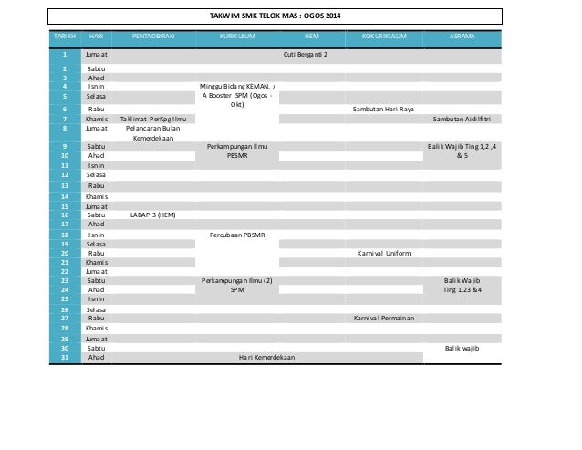 Takwim Smk Telok Mas 2014