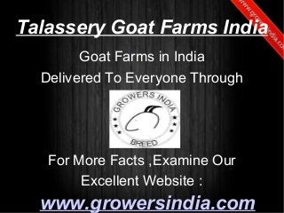 Talassery Goat Farms India
        Goat Farms in India
  Delivered To Everyone Through




   For More Facts ,Examine Our
        Excellent Website :
  www.growersindia.com
 