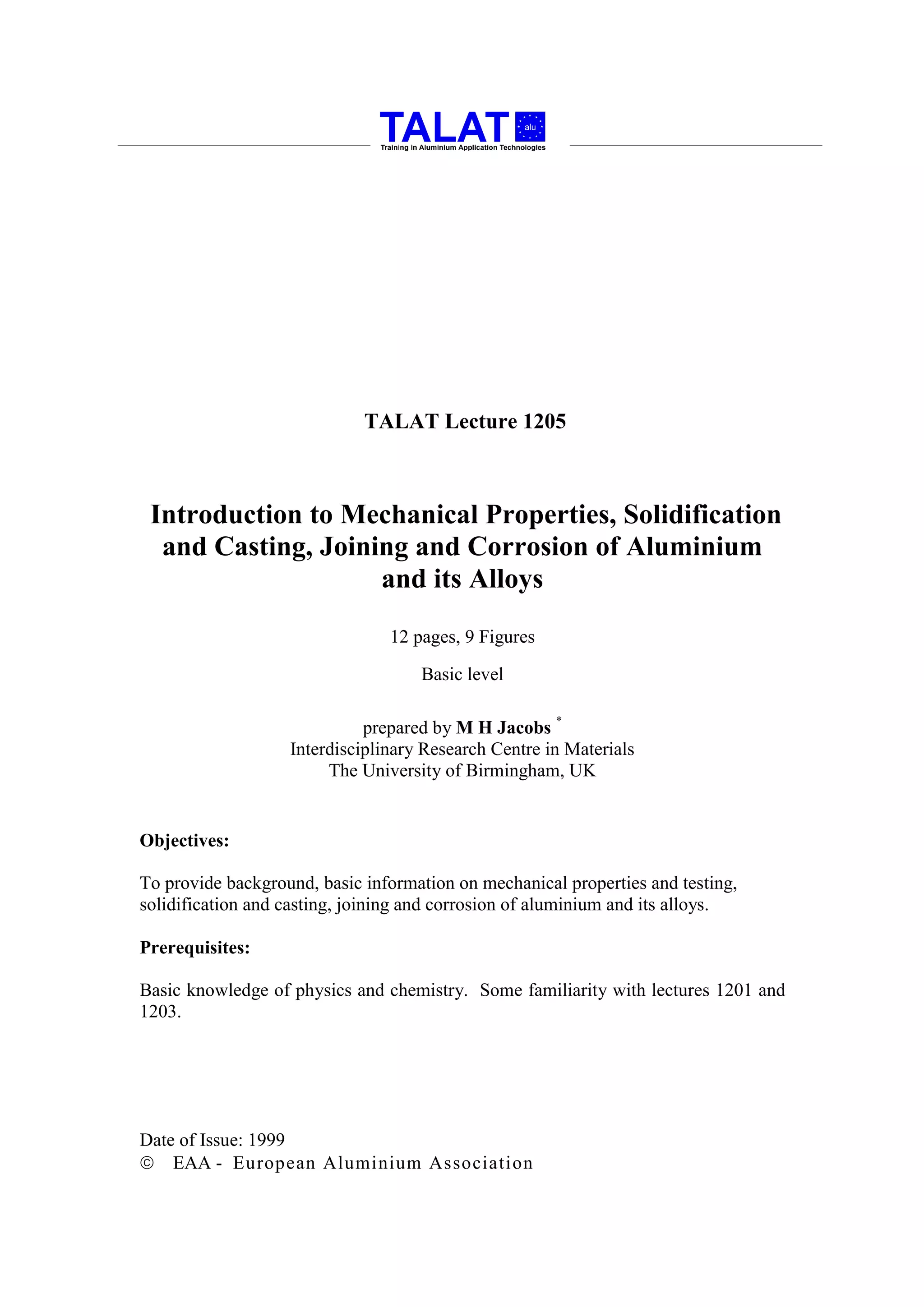 TALAT Lecture 1205 Introduction to Mechanical Properties, Casting