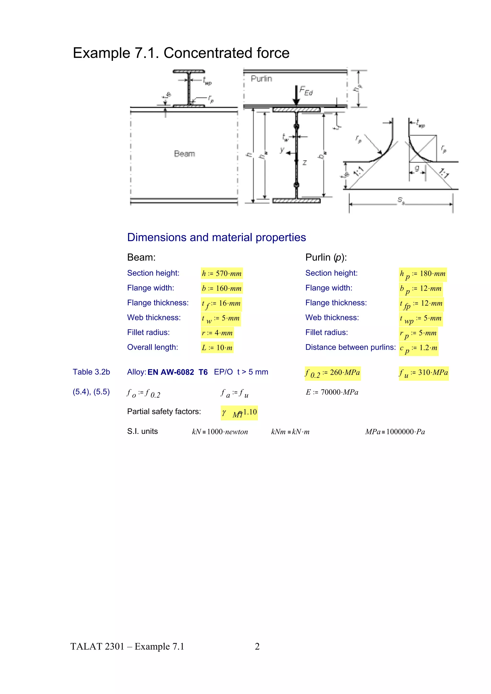 TALAT Lecture 2301: Design of Members Example 7.1: Concentrated force | PDF