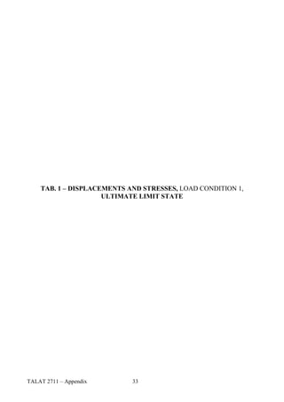 TAB. 1 – DISPLACEMENTS AND STRESSES, LOAD CONDITION 1,
                     ULTIMATE LIMIT STATE




TALAT 2711 – Appendix       33
 