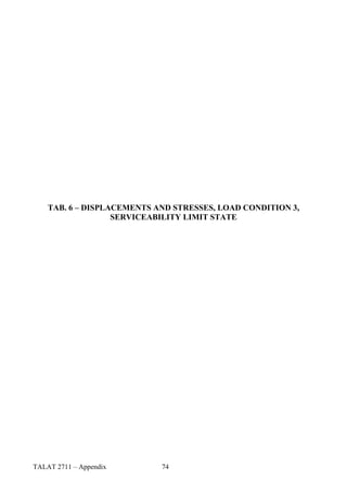 TAB. 6 – DISPLACEMENTS AND STRESSES, LOAD CONDITION 3,
                   SERVICEABILITY LIMIT STATE




TALAT 2711 – Appendix       74
 