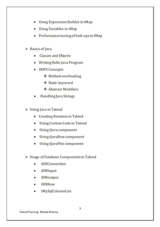 Talend Open Studio For Data Integration Training Curriculum | DOCX