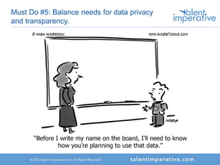 Must Do #5: Balance needs for data privacy
and transparency.
 