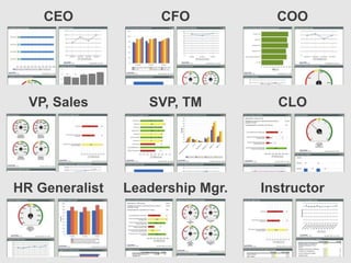 CEO CFO COO
VP, Sales SVP, TM CLO
HR Generalist Leadership Mgr. Instructor
 