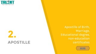 2.
APOSTILLE
Apostille of Birth,
Marriage,
Educational degree,
non-education
certificates
MORE
 