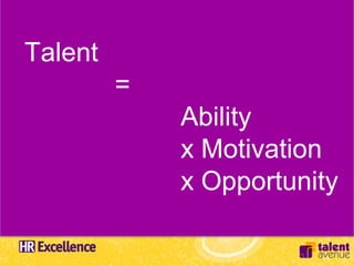 Talent
         =
             Ability
             x Motivation
             x Opportunity
 