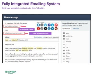 Fully Integrated Emailing System
46
Send your templated emails directly from TalentBin.
Your email of choice
Candidate Email
 