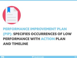 FOLLOW US @RRE 150
PERFORMANCE IMPROVEMENT PLAN
(PIP): SPECIFIES OCCURRENCES OF LOW
PERFORMANCE WITH ACTION PLAN
AND TIMEL...