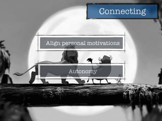 Connecting
Align personal motivations
Autonomy
 