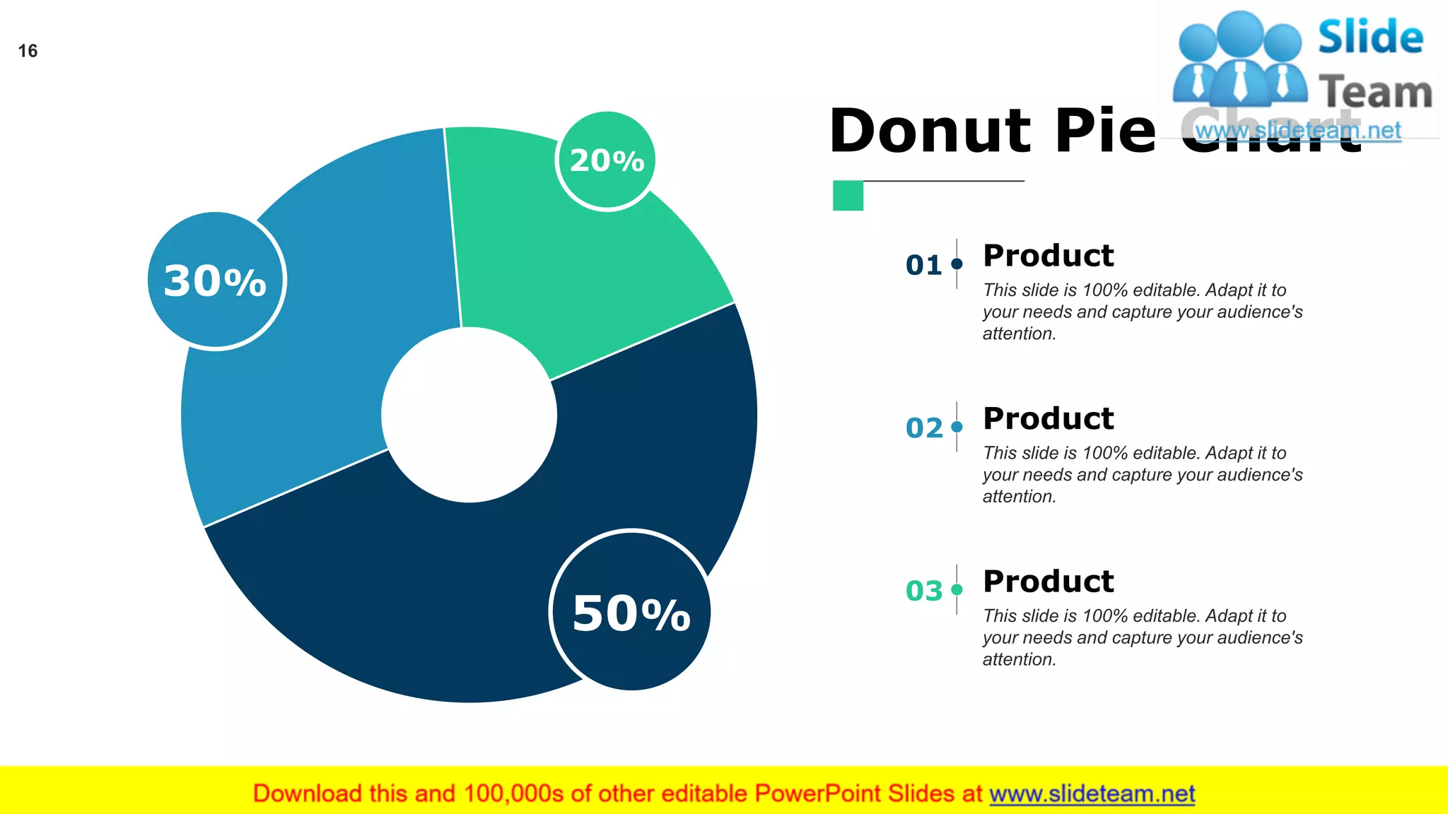 50%
30%
20%
This slide is 100% editable. Adapt it to
your needs and capture your audience's
attention.
Product01
This slide is 100% editable. Adapt it to
your needs and capture your audience's
attention.
Product02
This slide is 100% editable. Adapt it to
your needs and capture your audience's
attention.
Product03
Donut Pie Chart
16
This graph/chart is linked to excel, and changes automatically based on data. Just left click on it and select “Edit Data”.
 