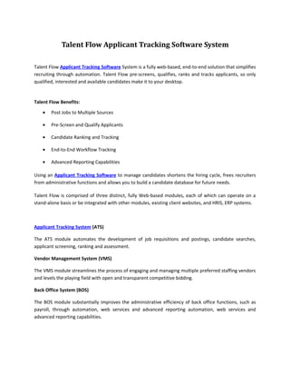 Talent Flow Applicant Tracking Software System