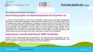 #TalentHacks | 40#TalentHacks | 40Michael Asshauer, https://buch.talente.co/
#QuickWins
Recruiting und Employer Branding
 