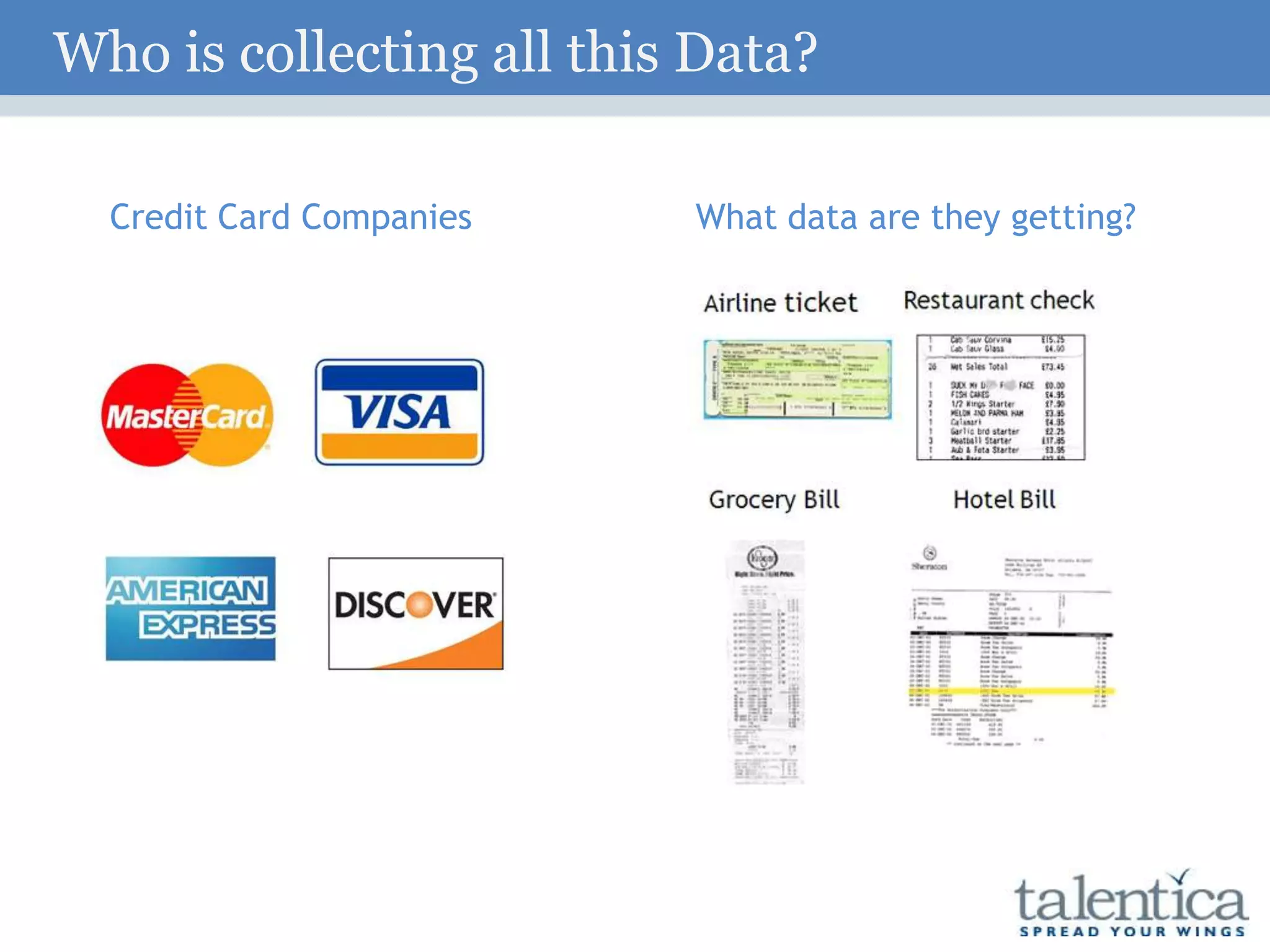 What data are they getting?Credit Card Companies
Who is collecting all this Data?
 