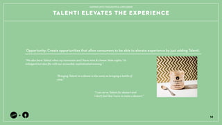 TALENTI ELEVATES THE EXPERIENCE
14
+
TAPPING INTO THOUGHTFUL EXPLORERS
Bringing Talenti to a dinner is the same as bringing a bottle of
wine.
I can serve Talenti for dessert and
I dont feel like I have to make a dessert.
Opportunity: Create opportunities that allow consumers to be able to elevate experience by just adding Talenti.
We also have Talenti when my roommate and I have wine & cheese date nights. Its
indulgent but also ?ts with our accessibly sophisticated evening 
 