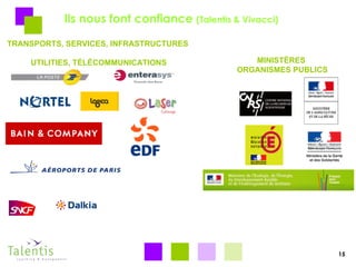 Ils nous font confiance  (Talentis & Vivacci) TRANSPORTS, SERVICES, INFRASTRUCTURES  UTILITIES, TÉLÉCOMMUNICATIONS MINISTÈRES  ORGANISMES PUBLICS 15 